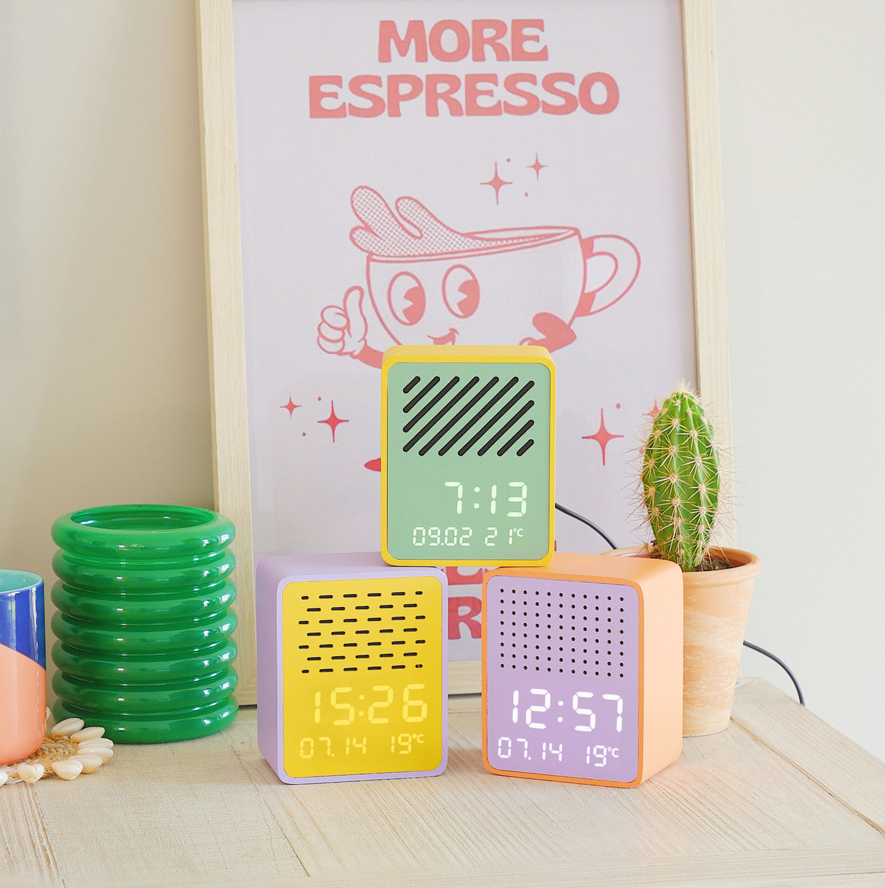 Steepletone Rise Play Purple - Purple Cabinet Yellow Front Colourful Bluetooth Speaker & Bedside Alarm Clock