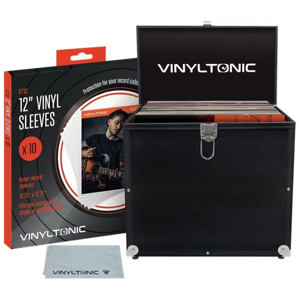 Vinyltonic - علبة أسطوانات Vinyl Tonic السوداء (مع قماش و10 أكمام خارجية)