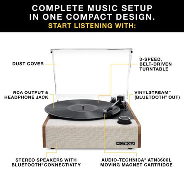 Victrola Eastwood II (VTA-74-OAK-INT) Record Player Three-Speed Turntable with Bluetooth - Oak