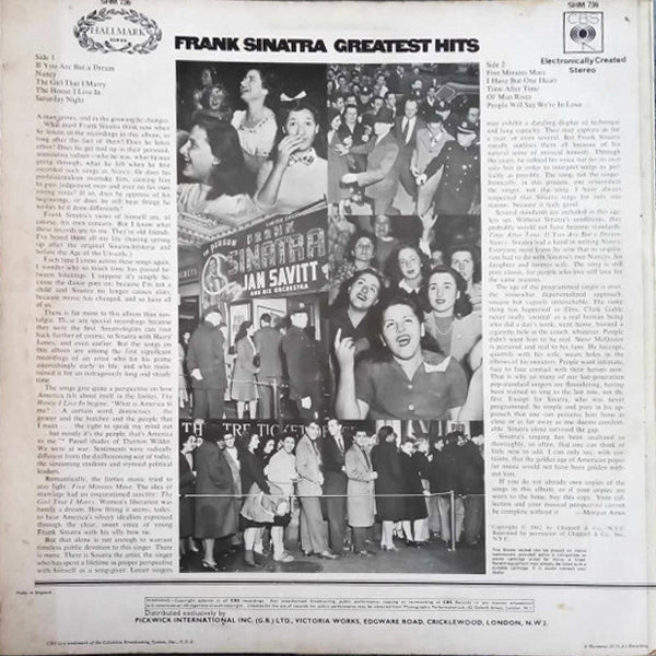 Frank Sinatra – Frank Sinatra's Greatest Hits - The Early Years (SHM 736) - LP - (Used Vinyl)