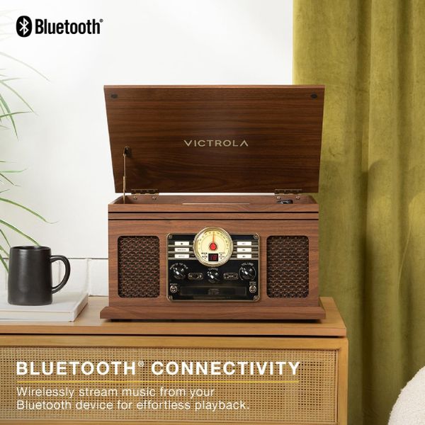 Victrola (VTA-200B-WLN-INT) 6-in-1 Nostalgic Classic Wood Bluetooth Record Player with 3-Speed Turntable, CD, Cassette Player and Radio Music Centre