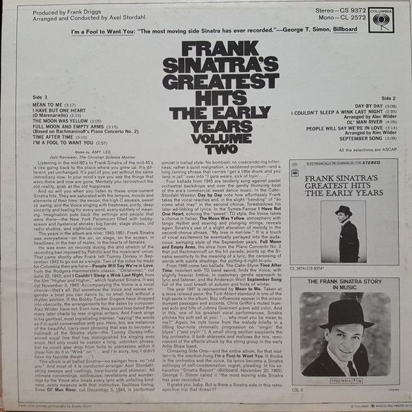 Frank Sinatra - Frank Sinatra's Greatest Hits (The Early Years Volume Two) - LP(Used Vinyl)