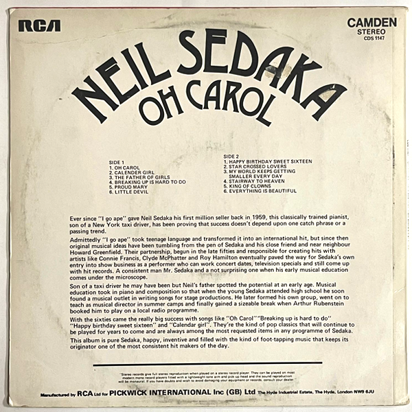 Neil Sedaka - Oh Carol - LP (Used Vinyl)
