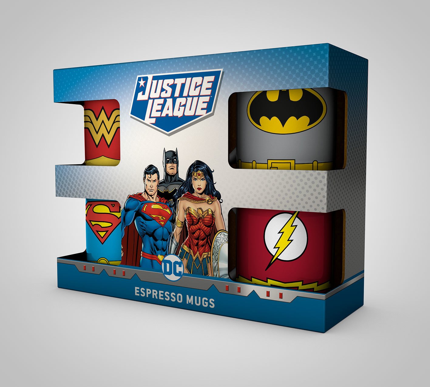 GBeye Justice League Uniforms/Costume Design DC Comics Licensed Multi-Color 150 ml 4x Ceramic Espresso Mug Gift Set