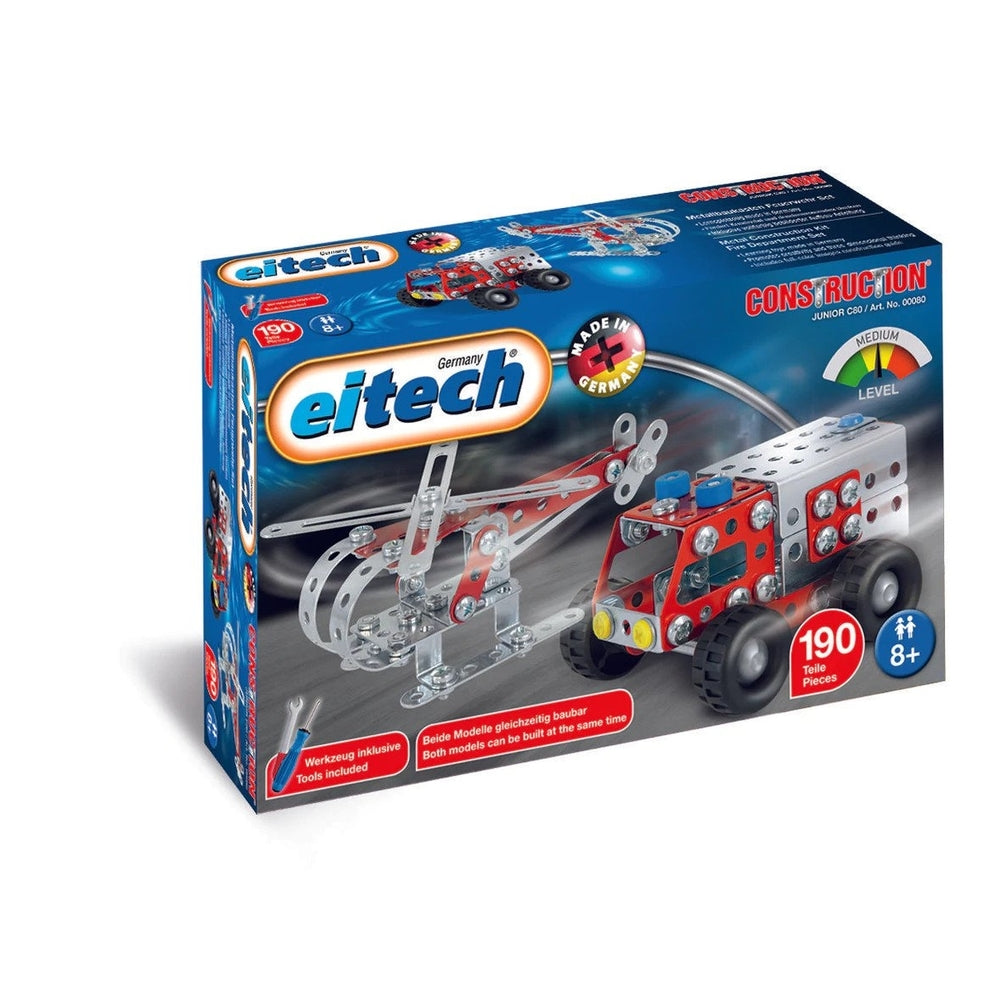 eitech Firefighters Set Helicopter and Firetruck Junior Construction Set 190 Pieces Metal Building Toys Kit