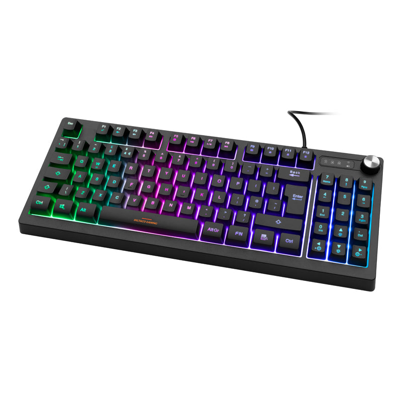 Deltaco Gaming GAM-110-UK DK230 Steering Wheel RGB Membrane Switches TKL Size with Numpad UK Layout Anti-Ghosting Black Gaming Keyboard