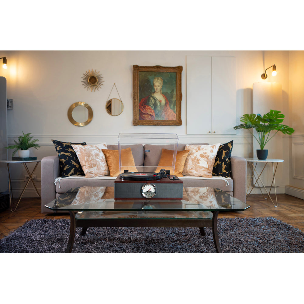جهاز Victrola Park Avenue VTA-60 - مشغل أسطوانات بلوتوث 5 في 1، مشغل أقراص مدمجة، ومركز موسيقى راديو (علبة تالفة)