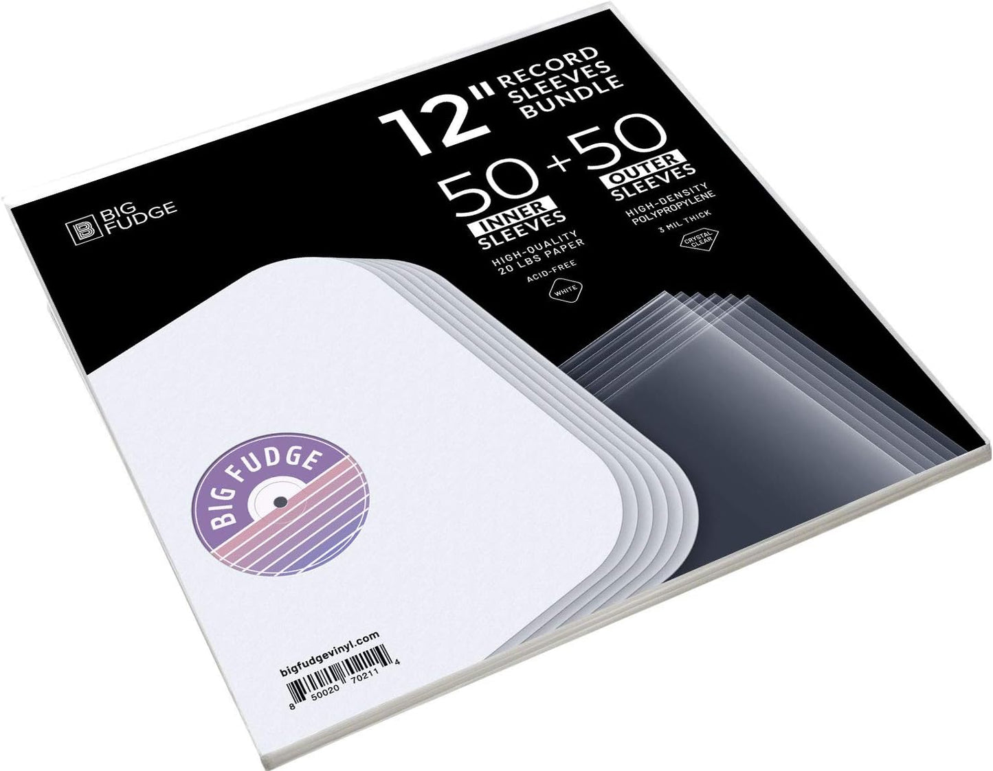 مجموعة أغطية أسطوانات فينيل بيج فادج، تتضمن 50 غطاءً خارجيًا و50 غطاءً داخليًا، بالإضافة إلى أغطية ألبومات شفافة تمامًا وأغطية أسطوانات دائرية خالية من الأحماض مقاس 12 بوصة.