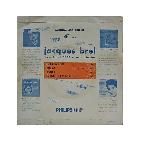 Jacques Brel Avec André Popp Et Son Orchestre - 4 - L'air De La Bêtise - 7" (Used Vinyl)