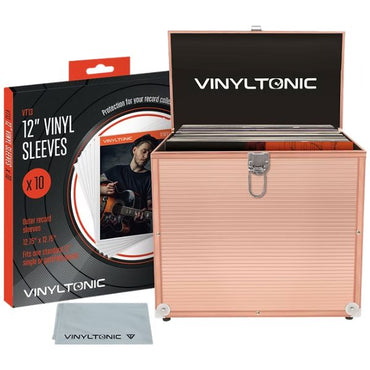 Vinyltonic - علبة أسطوانات Vinyl Tonic باللون الذهبي الوردي (مع قطعة قماش و10 أكمام)