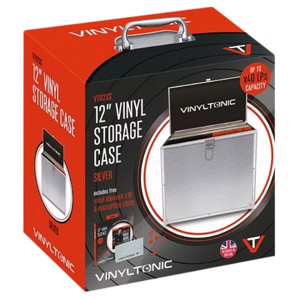 Vinyltonic - علبة أسطوانات Vinyl Tonic الفضية (مع قماش و10 أكمام خارجية)