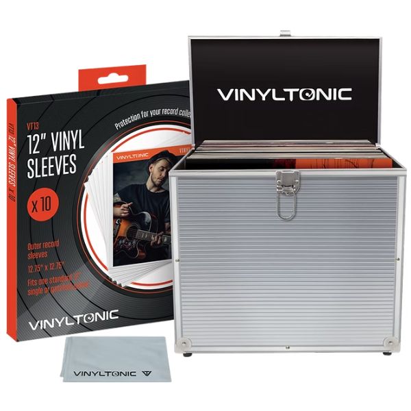 Vinyltonic - علبة أسطوانات Vinyl Tonic الفضية (مع قماش و10 أكمام خارجية)