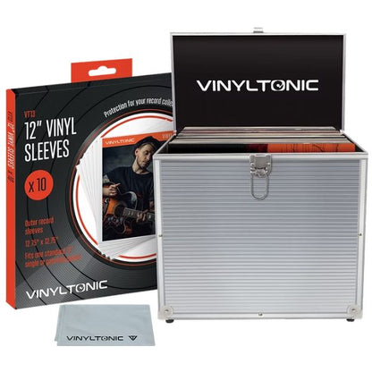 Vinyltonic - علبة أسطوانات Vinyl Tonic الفضية (مع قماش و10 أكمام خارجية)