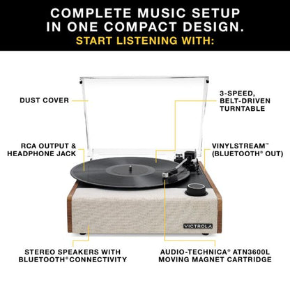 Victrola Eastwood II (VTA-74-OAK-INT) Record Player Three-Speed Turntable with Bluetooth - Oak