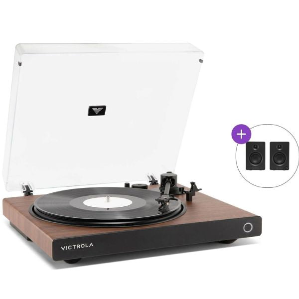 Victrola Wave (VPT-1520-WLN-INT) Bluetooth Turntable with Auracast – 2-Speed Vinyl Record Player - Walnut