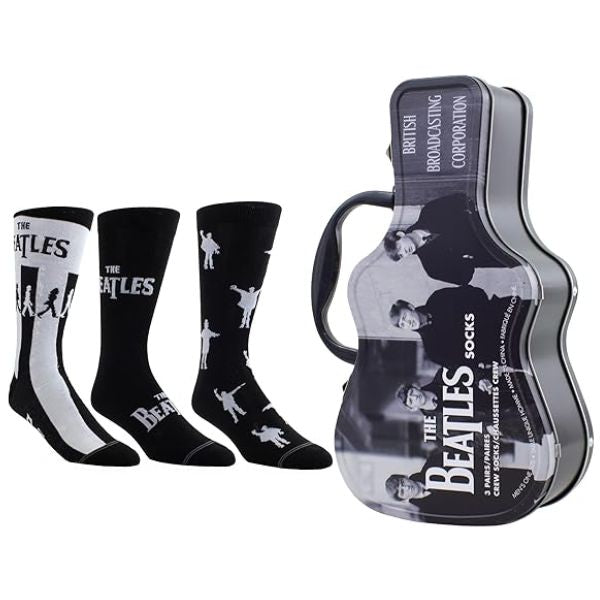 Perri's - Beatles - BBC - Crew Socks (3 Pack Collector Guitar Shape Tin)