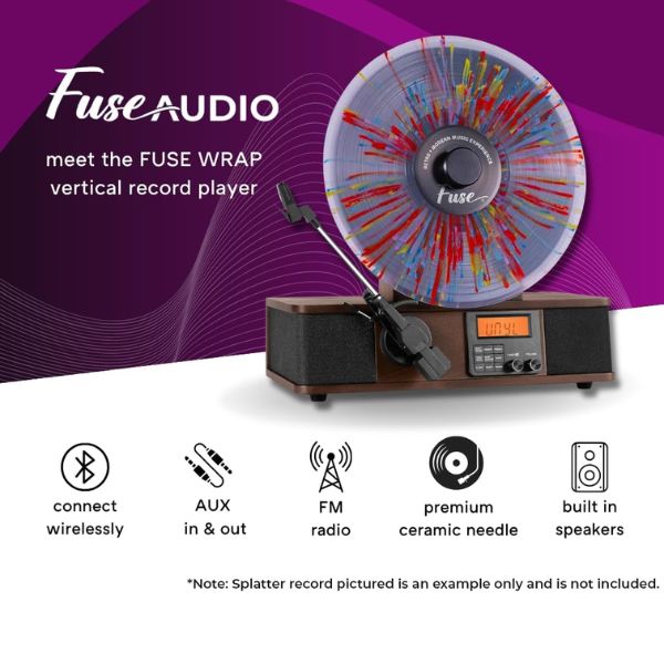 FUSE - WRAP Vertical Record Player With Bluetooth IN/OUT. FM Radio. And Built-In Album Cover Holder