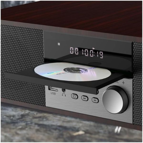 Echo Audio - CD Stereo Shelf System for Home, Vintage CD Player - Walnut