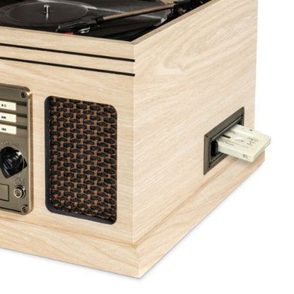 Victrola  (VTA-200B-NAT-INT) 6-in-1 Nostalgic Classic Wood Bluetooth Record Player with 3-Speed Turntable, CD, Cassette Player and Radio Music Centre