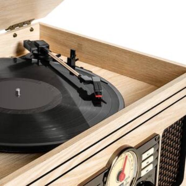 Victrola  (VTA-200B-NAT-INT) 6-in-1 Nostalgic Classic Wood Bluetooth Record Player with 3-Speed Turntable, CD, Cassette Player and Radio Music Centre