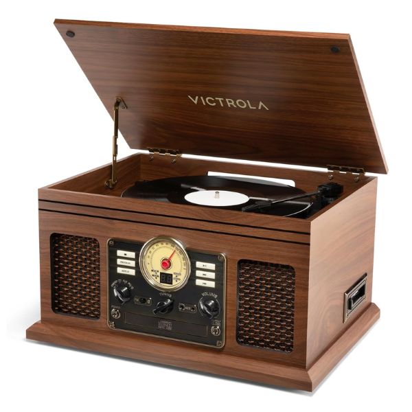 Victrola  (VTA-200B-WLN-INT) 6-in-1 Nostalgic Classic Wood Bluetooth Record Player with 3-Speed Turntable, CD, Cassette Player and Radio Music Centre