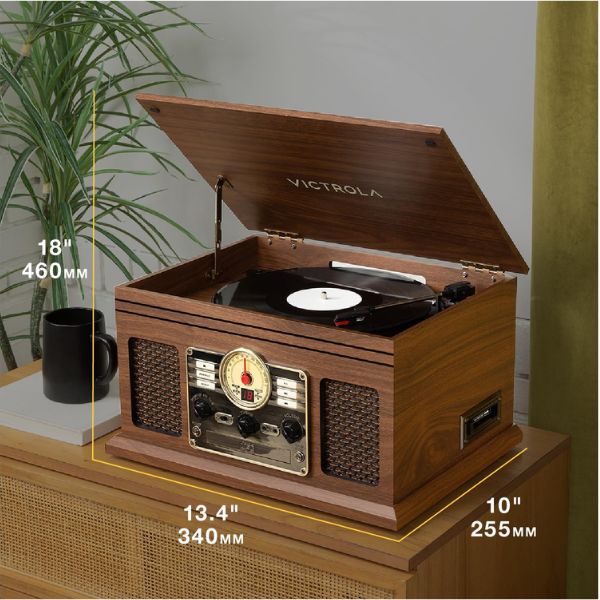 Victrola  (VTA-200B-WLN-INT) 6-in-1 Nostalgic Classic Wood Bluetooth Record Player with 3-Speed Turntable, CD, Cassette Player and Radio Music Centre