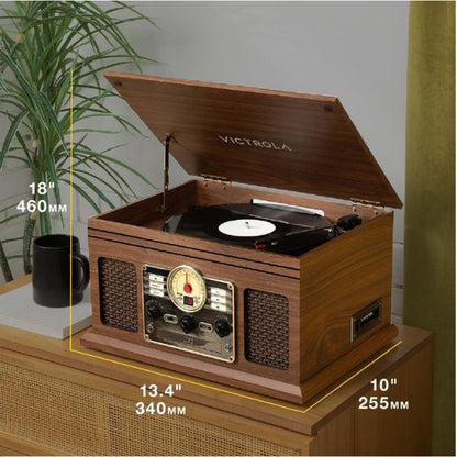 Victrola  (VTA-200B-WLN-INT) 6-in-1 Nostalgic Classic Wood Bluetooth Record Player with 3-Speed Turntable, CD, Cassette Player and Radio Music Centre