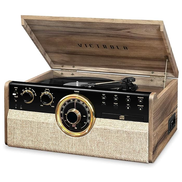 مركز موسيقى Victrola VTA-270B-FNT Empire Bluetooth 6 في 1 (33/45/78) (خشب الجوز الريفي)