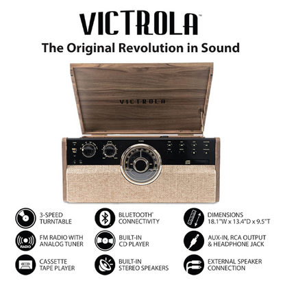 مركز موسيقى Victrola VTA-270B-FNT Empire Bluetooth 6 في 1 (33/45/78) (خشب الجوز الريفي)