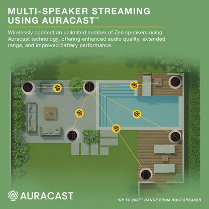 Victrola Zen – Wireless Outdoor Bluetooth Solar Speaker with Battery, Multi-Speaker Connection Using Auracast (Stone)