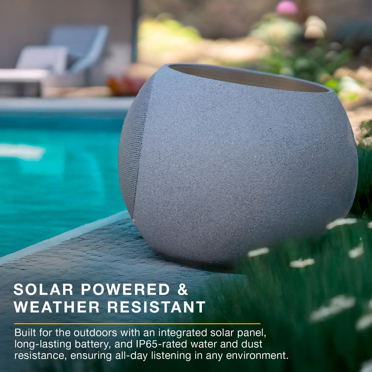 Victrola Zen – Wireless Outdoor Bluetooth Solar Speaker with Battery, Multi-Speaker Connection Using Auracast (Stone)