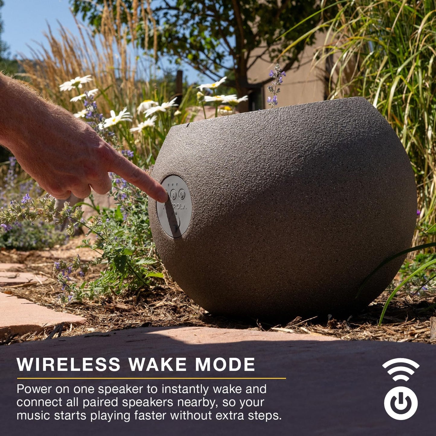 Victrola Zen – Wireless Outdoor Bluetooth Solar Speaker with Battery, Multi-Speaker Connection Using Auracast (Stone)