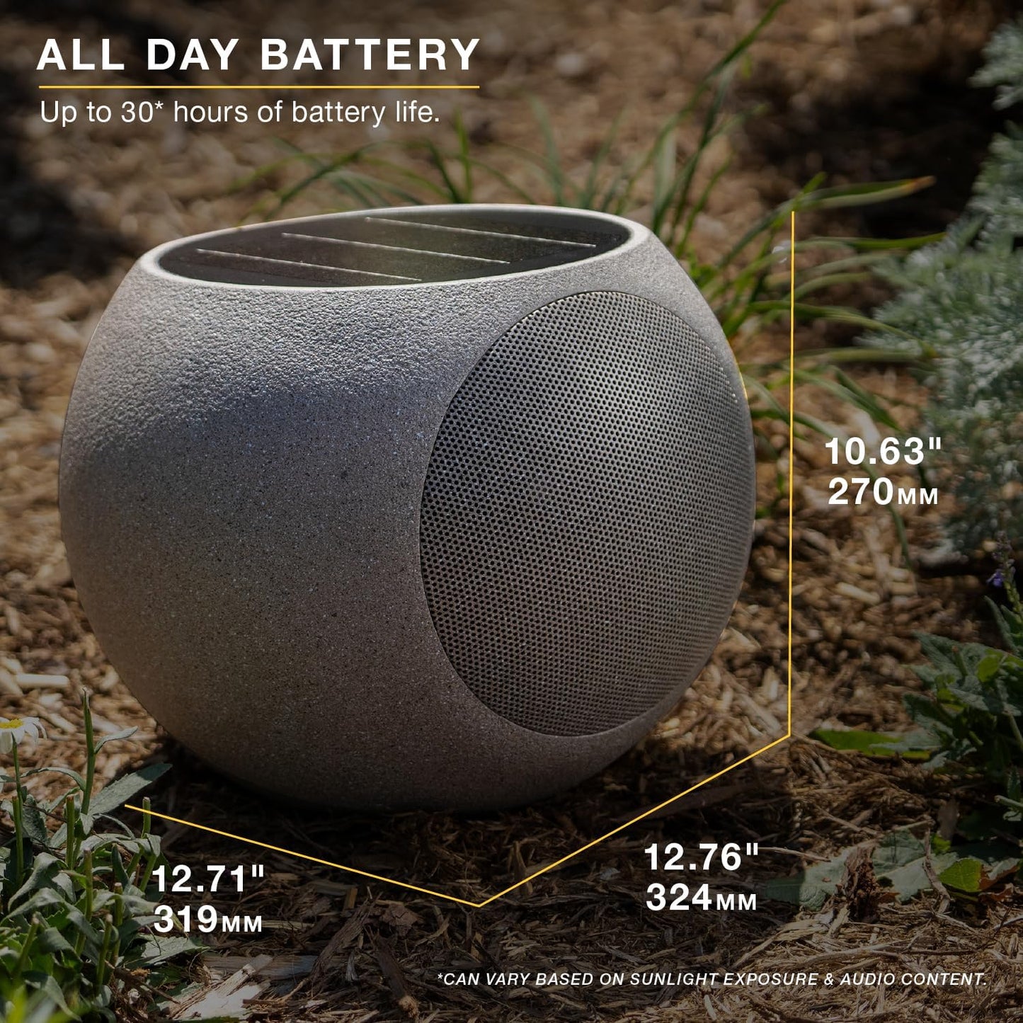 Victrola Zen – Wireless Outdoor Bluetooth Solar Speaker with Battery, Multi-Speaker Connection Using Auracast (Stone)
