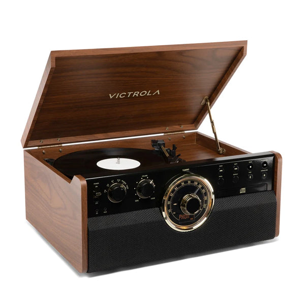 مركز موسيقى Victrola VTA-270B-FNT Empire Bluetooth 6 في 1 (33/45/78) (خشب الجوز الريفي)