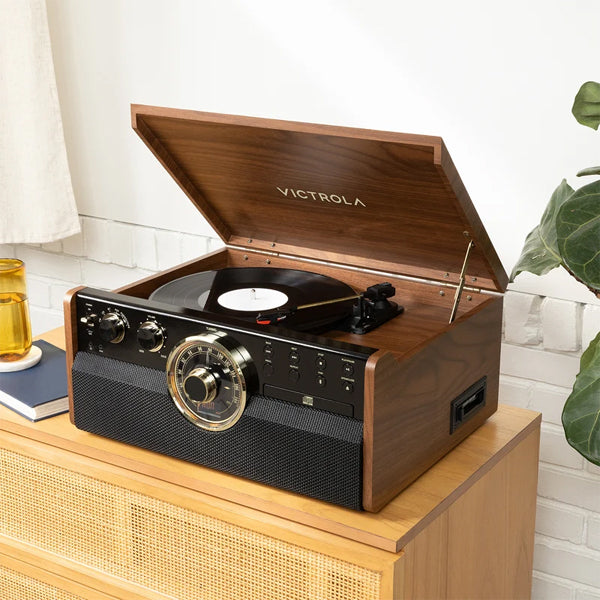 مركز موسيقى Victrola VTA-270B-FNT Empire Bluetooth 6 في 1 (33/45/78) (خشب الجوز الريفي)