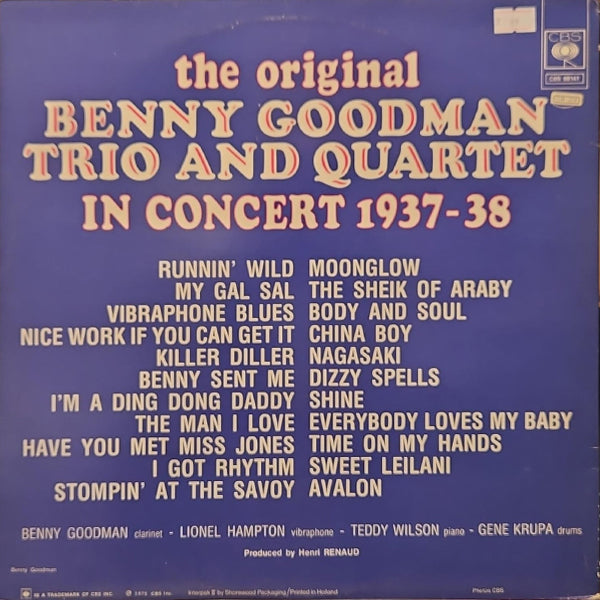 Benny Goodman - The Original Benny Goodman Trio And Quartet In Concert 1937-38  - 2LP (Used Vinyl)
