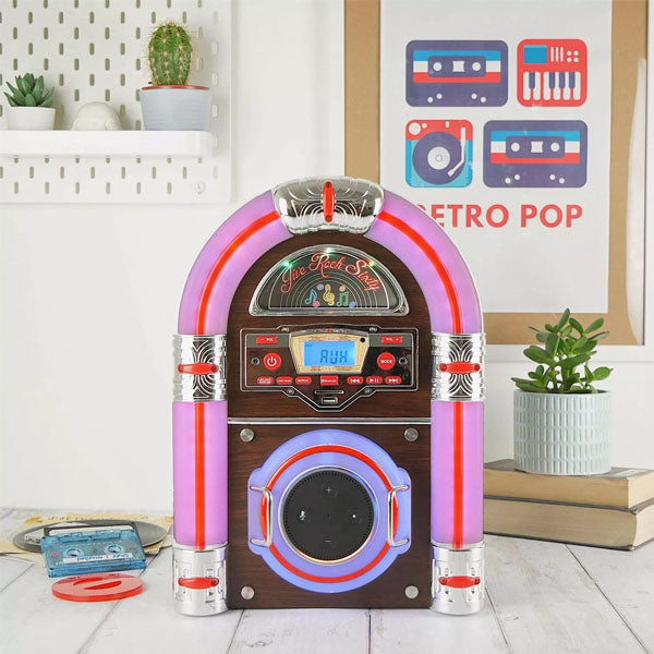 مشغل موسيقى ستيبليتون بتقنية بلوتوث، ومشغل أقراص مدمجة USB، وشاشة LED، وبطاقة SD، ومشغل MP3، وسطح طاولة بتصميم وورليتزر