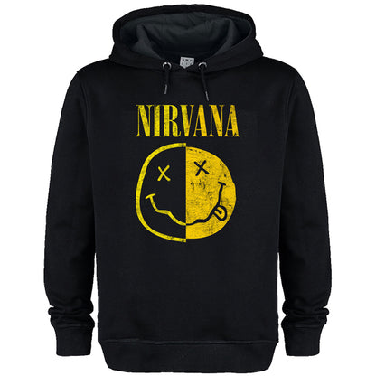 Nirvana Spliced Smiley Amplified Vintage Black Hoodie Sweatshirt