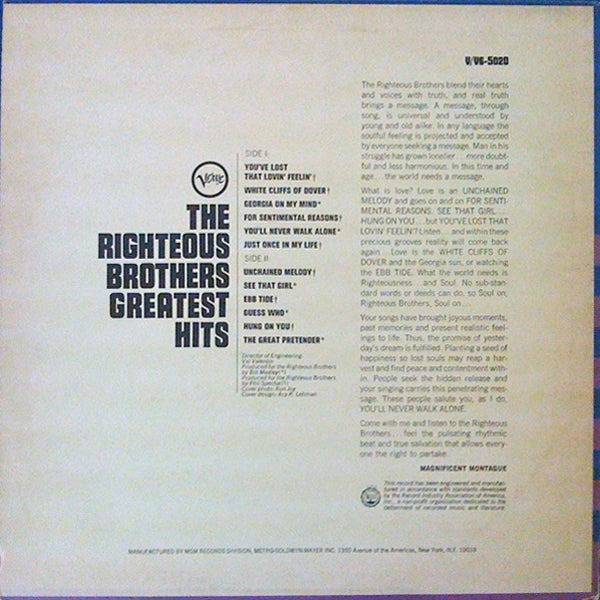 The Righteous Brothers - The Righteous Brothers Greatest Hits - LP (Used Vinyl)
