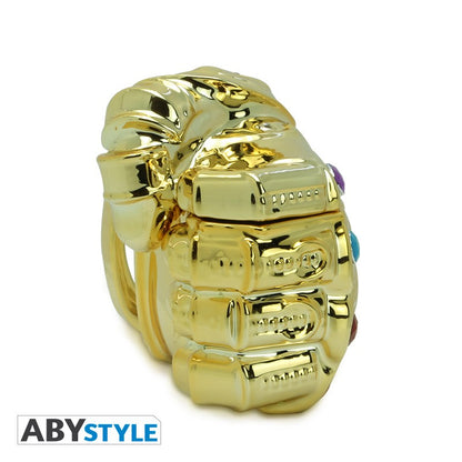 كوب سيراميك ثلاثي الأبعاد بتصميم قفاز ثانوس اللانهائي، مرخص من مارفل، مطلي بالكروم الذهبي، سعة 350 مل