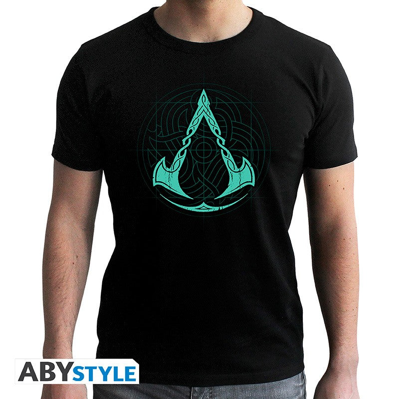 Valhalla Crest Design Licensed Assasin's Creed Black T-Shirt for Men