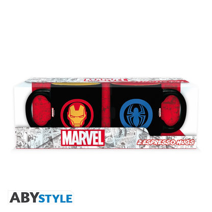 Iron Man & Spider-Man Design Marvel Licensed Black 110 ml Ceramic Espresso Mug Set (2pcs)