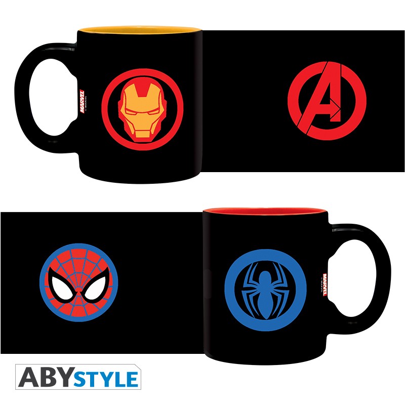 Iron Man & Spider-Man Design Marvel Licensed Black 110 ml Ceramic Espresso Mug Set (2pcs)