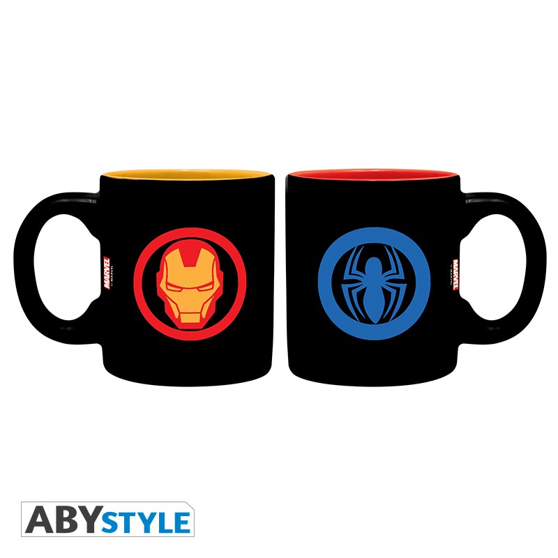 Iron Man & Spider-Man Design Marvel Licensed Black 110 ml Ceramic Espresso Mug Set (2pcs)