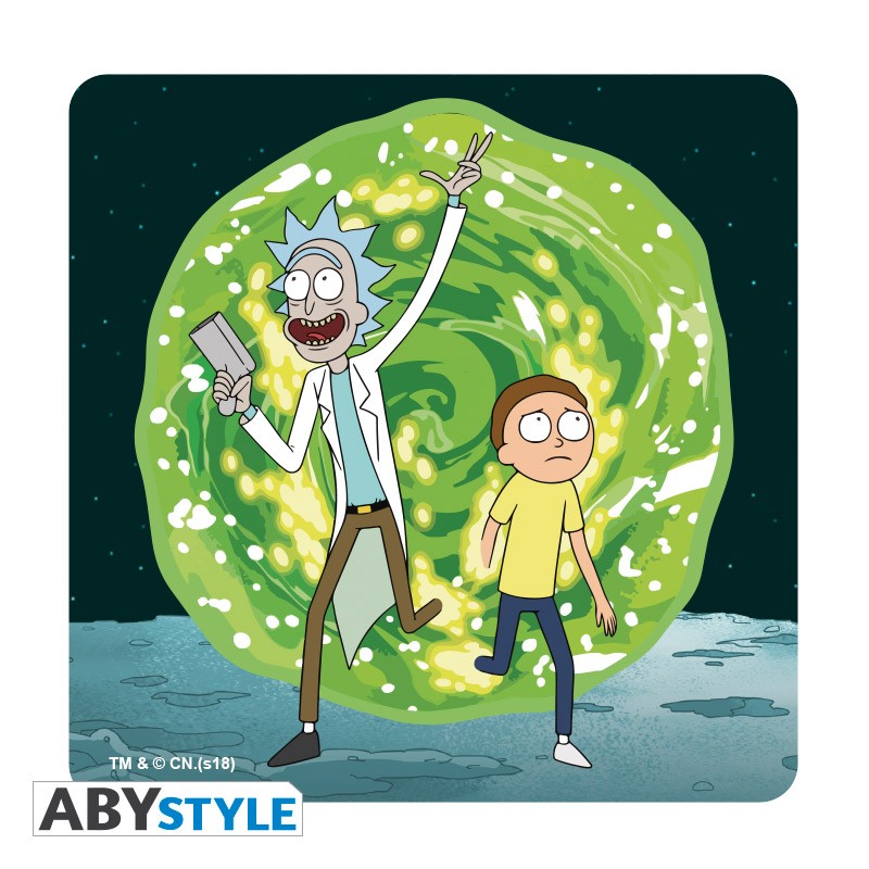 مجموعة من 4 قواعد أكواب من مادة الفلين، مرخصة من Adult Swim، مستوحاة من مسلسل ريك ومورتي.