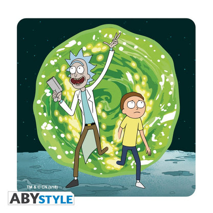 مجموعة من 4 قواعد أكواب من مادة الفلين، مرخصة من Adult Swim، مستوحاة من مسلسل ريك ومورتي.