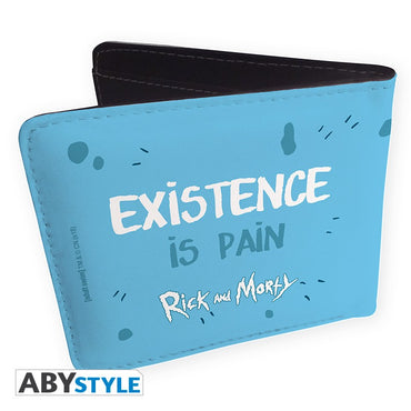Mr. Meeseeks Existence is Pain Design Rick and Morty Licensed Light Blue Bi-Fold Vinyl Wallet Unisex