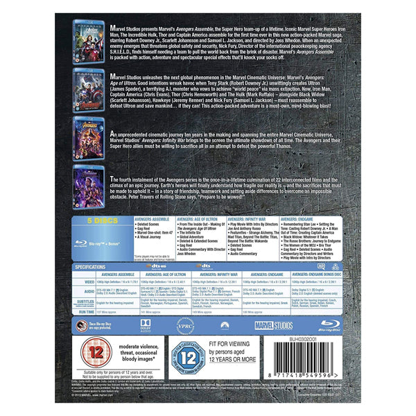 مجموعة أفلام المنتقمون الكاملة (4 أفلام) - مجموعة أقراص بلو راي (5 أقراص)