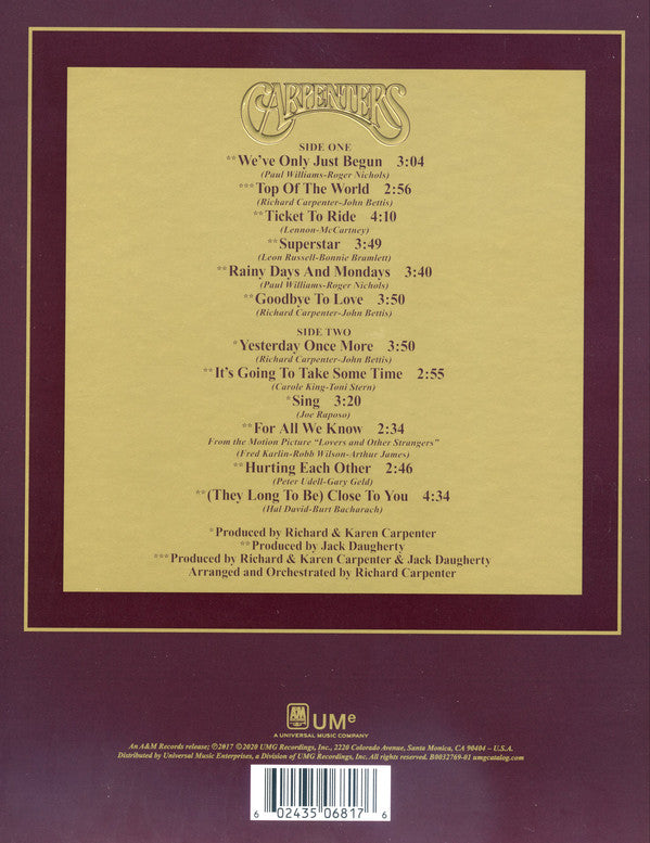 كاربنترز - الأغاني المنفردة 1969-1973 - ألبوم (إصدار محدود من الفينيل الشفاف)