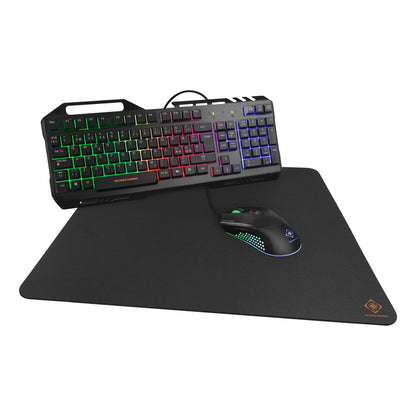 مجموعة ألعاب Deltaco Gaming GAM-113 3 في 1 (لوحة مفاتيح، ماوس، لوحة ماوس) بمفاتيح غشائية RGB، حجم كامل، تصميم نورديك، مضاد للظلال، لون أسود